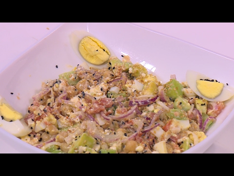 بالفيديو طريقة إعداد ومقادير سلطة بروتين الحمص