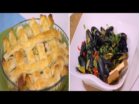 بالفيديو طريقة إعداد ومقادير فطيرة الدجاج و المشروم  بلح البحر بالكريمة و الكاري