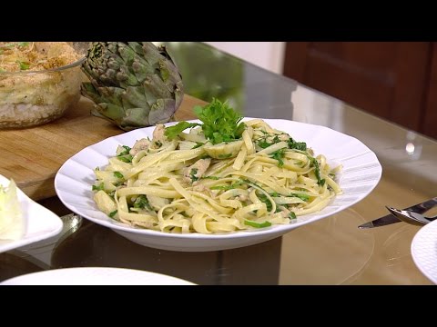 طريقة إعداد معكرونة بالخرشوف والسبانخ